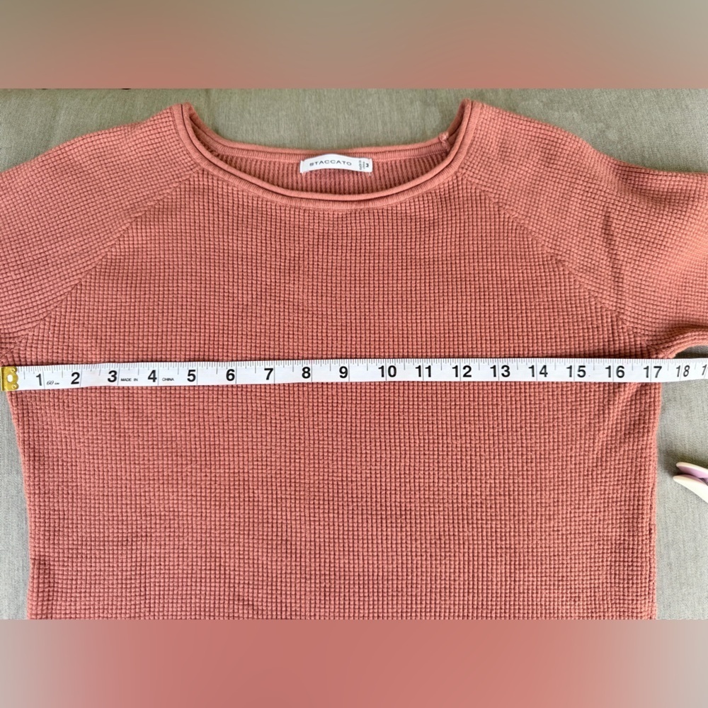 Long Sleeve Scoop Neck Waffle Weave Fall Top Tee size M - Picture 5 of 5